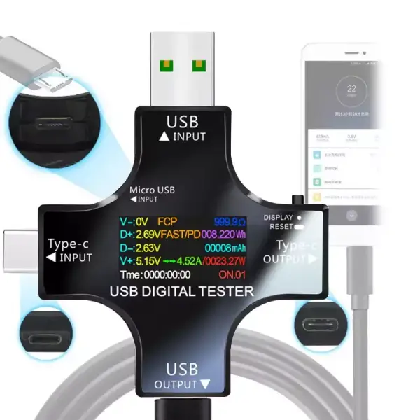 Testeador de voltaje USB y USB-C Testeador de voltaje USB y USB-C