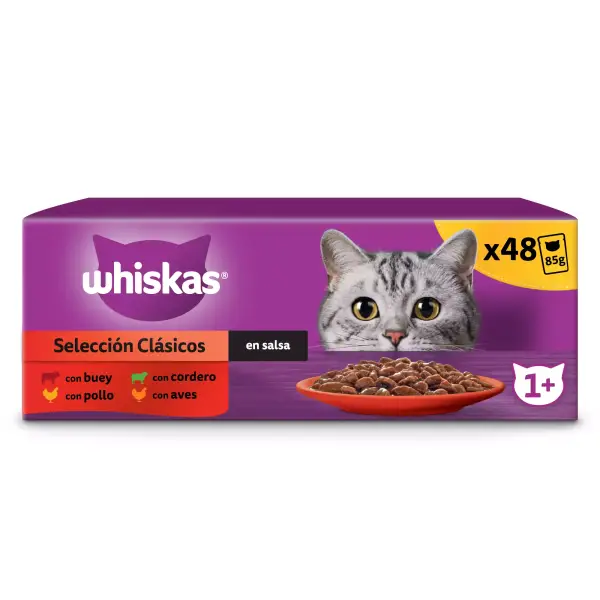 48 Bolsitas Whiskas selección clásicos en salsa 48 Bolsitas Whiskas selección clásicos en salsa
