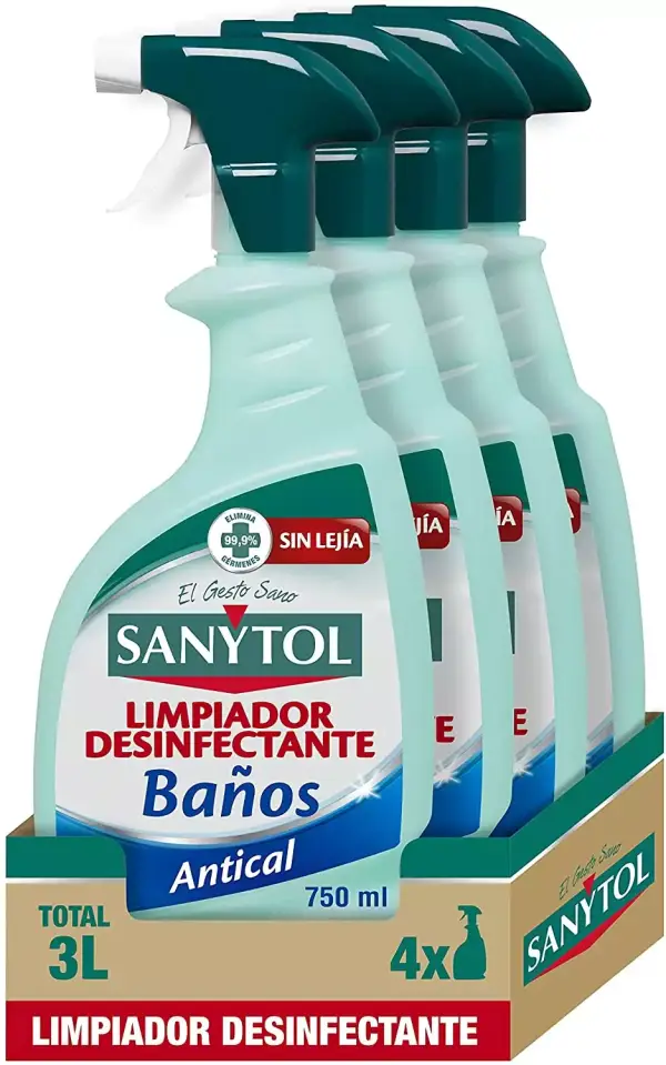 Sanytol – Limpiador Desinfectante Antical Baños Pack de 4 x 750 ML = 3L Sanytol – Limpiador Desinfectante Antical Baños Pack de 4 x 750 ML = 3L