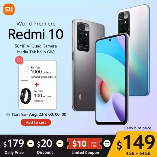 Xiaomi Redmi 10 Versión Global + Xiaomi Mi Band 6 Xiaomi Redmi 10 Versión Global + Xiaomi Mi Band 6