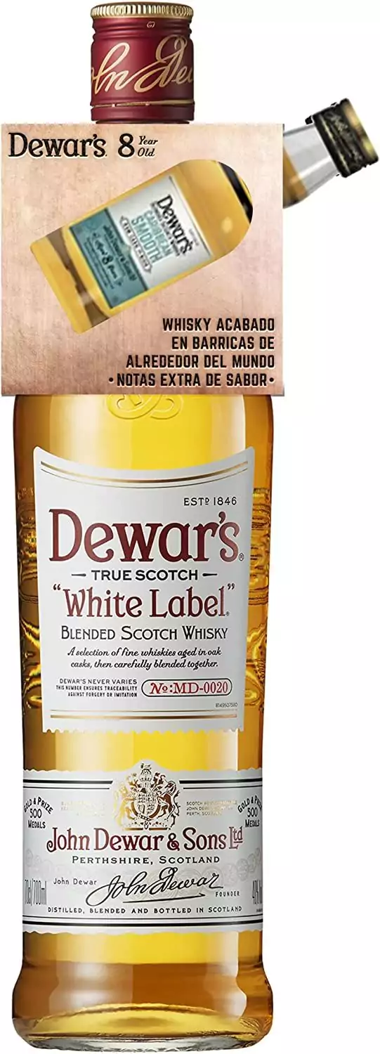 Dewar's White Label Botella de Whisky, 70 cl, con Muestra de Dewar's 8 años, Japanese Smooth de 5ml Dewar's White Label Botella de Whisky, 70 cl, con Muestra de Dewar's 8 años, Japanese Smooth de 5ml