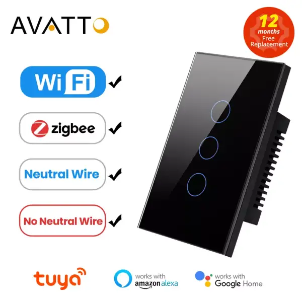 AVATTO interruptor de luz inteligente Tuya WiFi/Zigbee AVATTO interruptor de luz inteligente Tuya WiFi/Zigbee