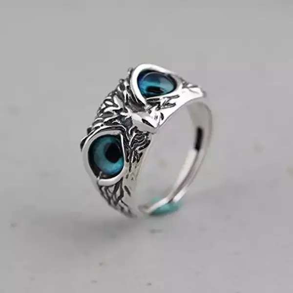 Anillo de joyería de búho con gafas azules Vintage Anillo de joyería de búho con gafas azules Vintage