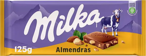 Milka Tableta de Chocolate con Leche de los Alpes con Trozos de Almendras 125g Milka Tableta de Chocolate con Leche de los Alpes con Trozos de Almendras 125g