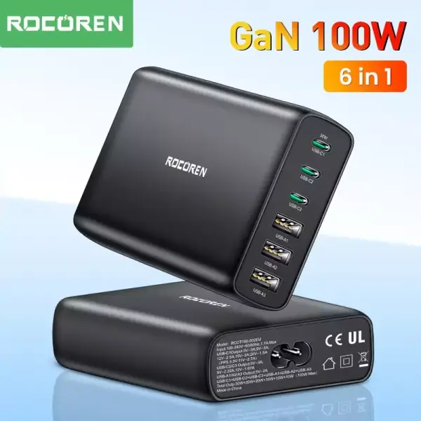 Rocoren cargador de escritorio con 6 puertos USB tipo C Rocoren cargador de escritorio con 6 puertos USB tipo C