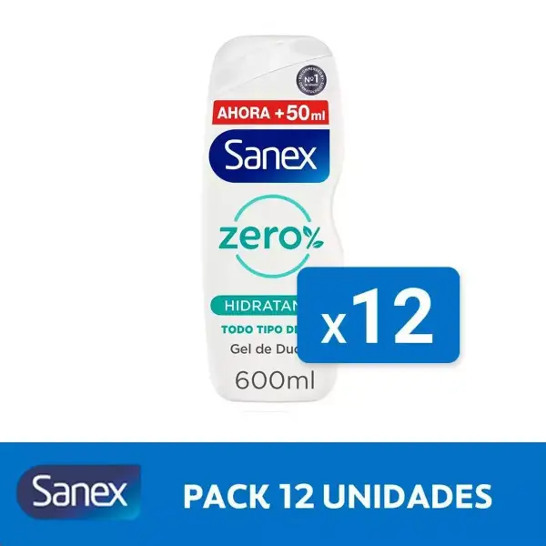 Gel de ducha o baño Sanex Zero% hidratante piel normal 600 ml. Pack 12 Gel de ducha o baño Sanex Zero% hidratante piel normal 600 ml. Pack 12