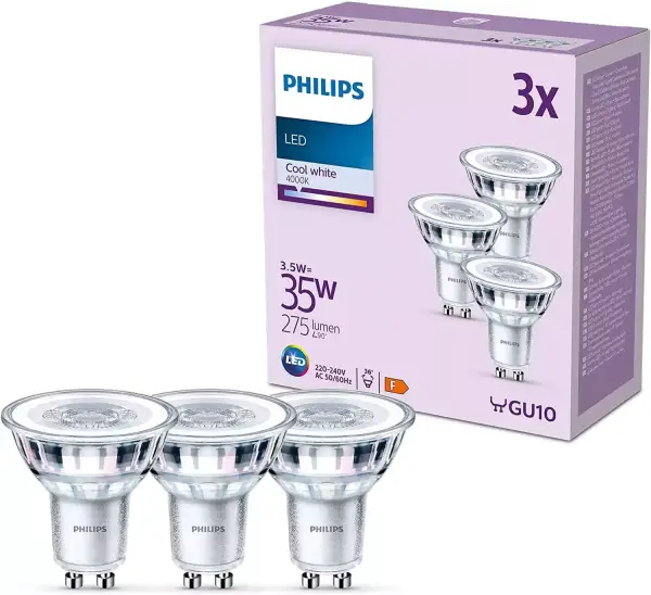 Philips - Bombilla tipo foco 3.5W casquillo GU10 Pack 3 Bombillas Philips - Bombilla tipo foco 3.5W casquillo GU10 Pack 3 Bombillas