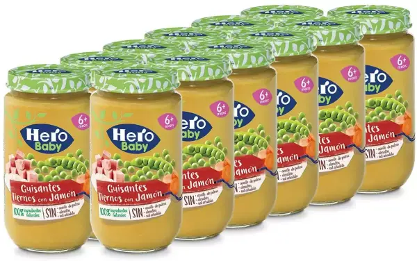 12 Tarritos Hero Baby de Guisantes Tiernos con Jamón 12 Tarritos Hero Baby de Guisantes Tiernos con Jamón
