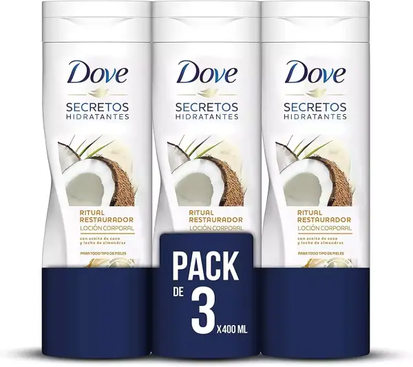 Loción de aceite de coco y almendras Dove 3x400ml Loción de aceite de coco y almendras Dove 3x400ml