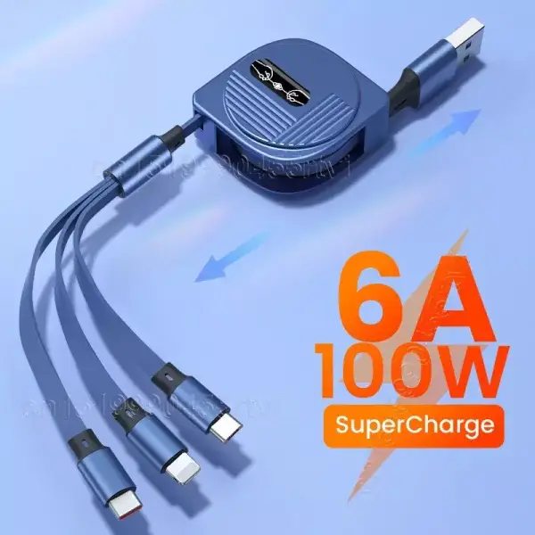 Cable de carga USB 3 en 1 6A Cable de carga USB 3 en 1 6A