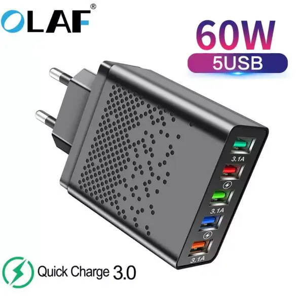 Cargador USB QC 3,0 60W 5 USB Cargador USB QC 3,0 60W 5 USB