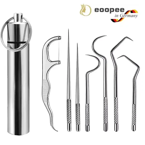 Set de limpieza de dientes de acero inoxidable 7pcs + estuche Set de limpieza de dientes de acero inoxidable 7pcs + estuche