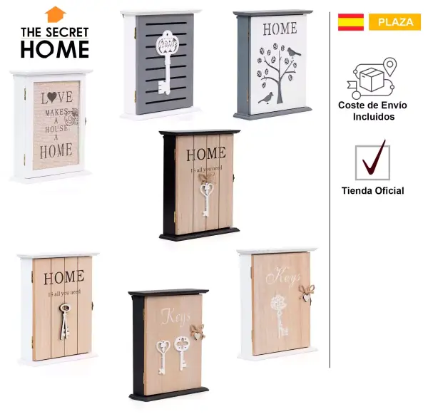 Cuadros de madera para llaves con 6 ganchos Cuadros de madera para llaves con 6 ganchos