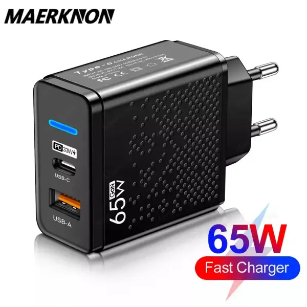 Cargador GaN de 65W USB-C PD3.0 Cargador GaN de 65W USB-C PD3.0