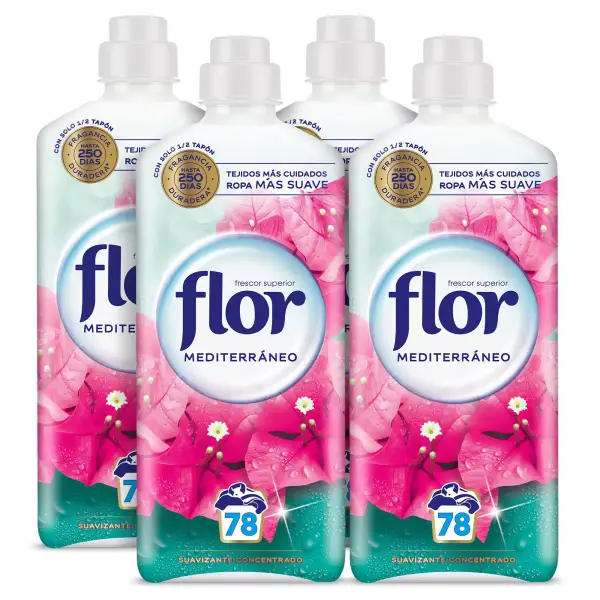 Pack 4 botellas suavizante Flor Mediterráneo concentrado Pack 4 botellas suavizante Flor Mediterráneo concentrado