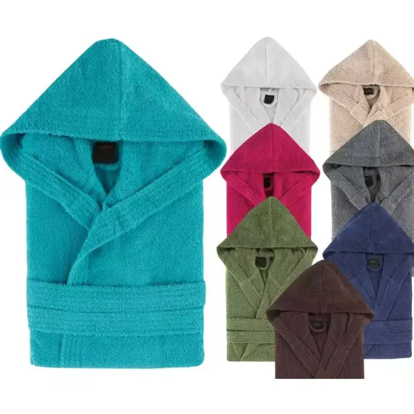 Albornoz de baño de algodón cardado con capucha Albornoz de baño de algodón cardado con capucha
