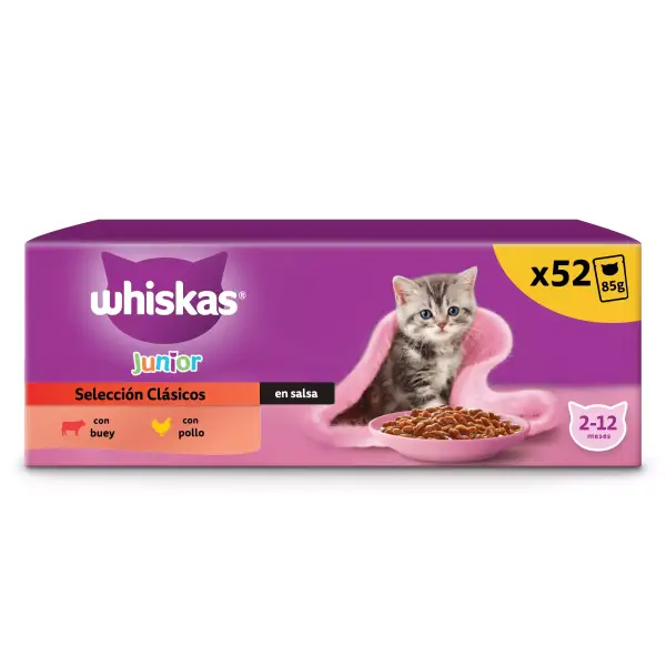 Whiskas Comida Húmeda para Gatos Junior Selección Clásicos en Salsa 13x4x85g Whiskas Comida Húmeda para Gatos Junior Selección Clásicos en Salsa 13x4x85g