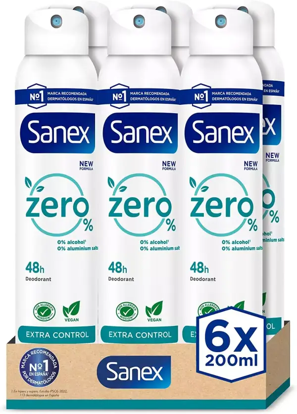 Pack 6x 200ml desodorantes unisex Sanex Zero Extra Pack 6x 200ml desodorantes unisex Sanex Zero Extra