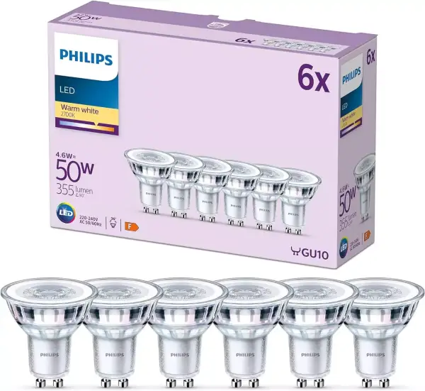 Pack 6 bombillas GU10 Philips 50W 2700K Pack 6 bombillas GU10 Philips 50W 2700K