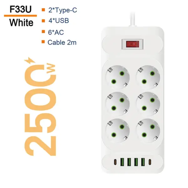 Regleta de alimentación 6 tomas + 4xUSB + 2xUSB-C Regleta de alimentación 6 tomas + 4xUSB + 2xUSB-C