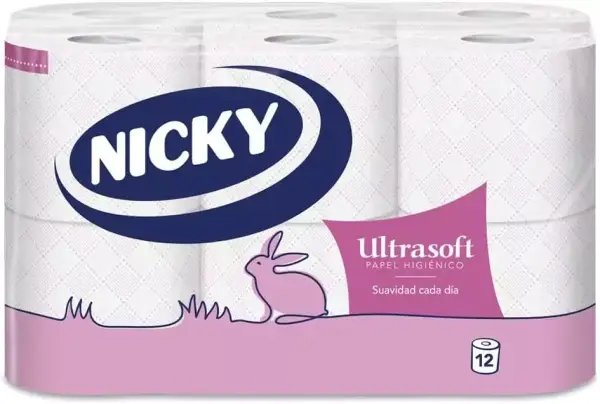 Pack 12 rollos de papel higiénico Nicky Ultrasoft Pack 12 rollos de papel higiénico Nicky Ultrasoft