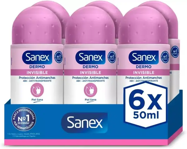 6x Desodorante roll-on Sanex Dermo Invisible 6x Desodorante roll-on Sanex Dermo Invisible
