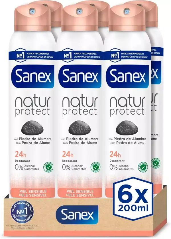 6x 200ml Desodorante Spray Sanex Natur Protect 6x 200ml Desodorante Spray Sanex Natur Protect