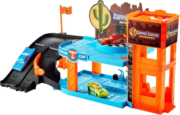 Disney Pixar Cars Glow Racers Taller brillante + 3 coches Disney Pixar Cars Glow Racers Taller brillante + 3 coches
