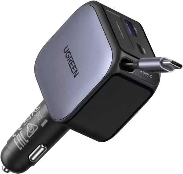 Cargador coche Ugreen 60W retráctil Cargador coche Ugreen 60W retráctil