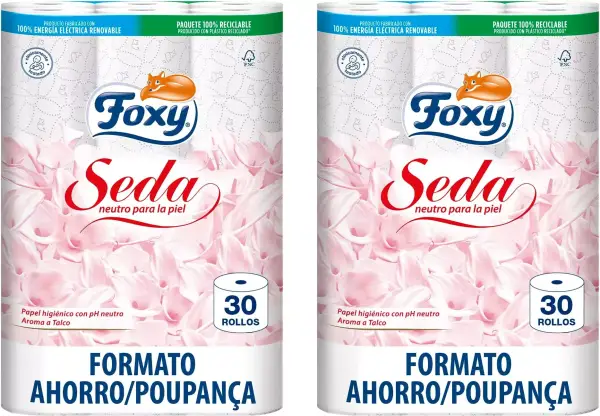 60x rollos papel higiénico Foxy Seda 60x rollos papel higiénico Foxy Seda