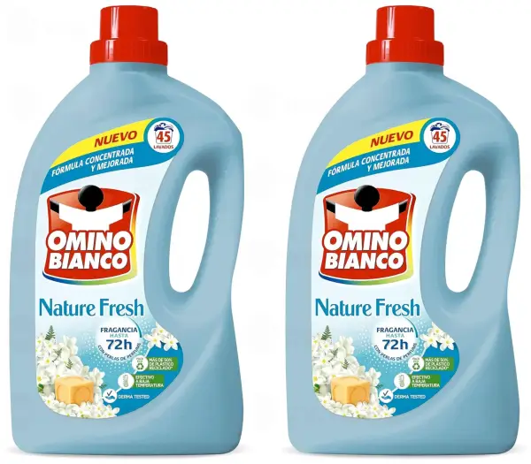 2x1800ml Detergente Líquido Nature Fresh 45 Dosis Omino Bianco 2x1800ml Detergente Líquido Nature Fresh 45 Dosis Omino Bianco