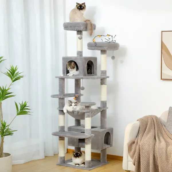 Árbol y torre grande para gatos de interior con postes 136cm Árbol y torre grande para gatos de interior con postes 136cm