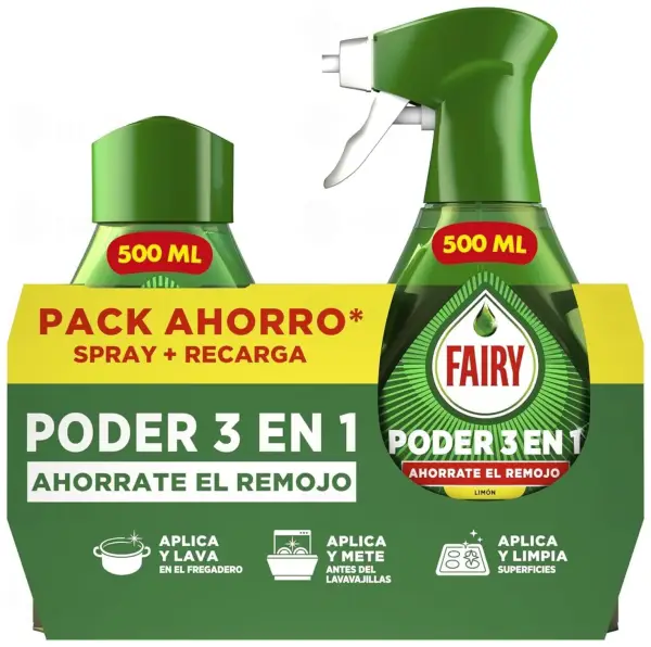 Fairy Poder Sin Remojo Limón Spray 1L + antigrasa 500ml Fairy Poder Sin Remojo Limón Spray 1L + antigrasa 500ml