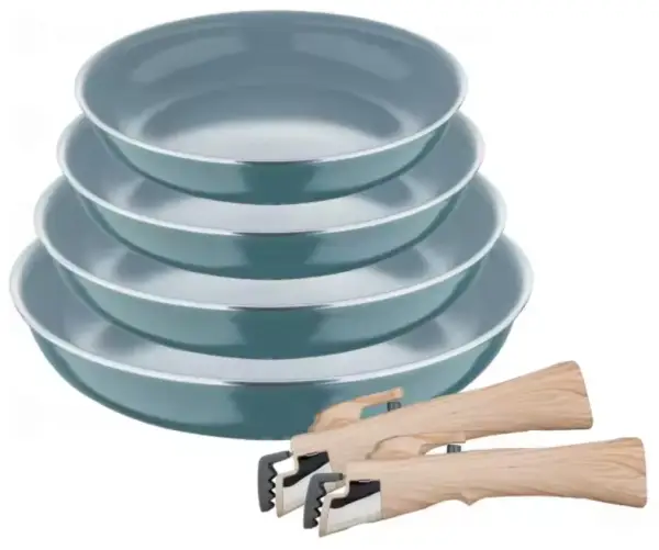 Juego 3 sartenes aluminio prensado + mango extraíble Juego 3 sartenes aluminio prensado + mango extraíble