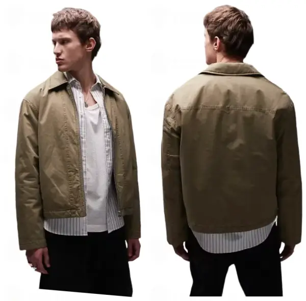 Chaqueta Harrington caqui de sarga de Topman Chaqueta Harrington caqui de sarga de Topman