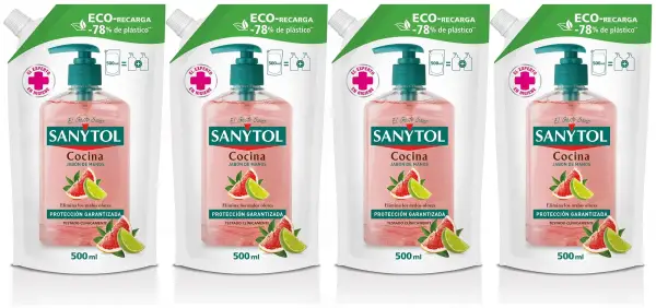 4x500ml Sanytol Eco Recarga Jabón de Manos de Cocina 4x500ml Sanytol Eco Recarga Jabón de Manos de Cocina