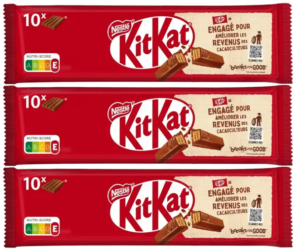 Pack de 3 x 10 Kit Kat de chocolate con leche Pack de 3 x 10 Kit Kat de chocolate con leche