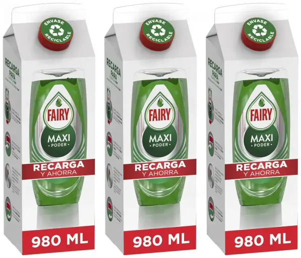 3 recambio Fairy Maxi Poder 980 ML 3 recambio Fairy Maxi Poder 980 ML