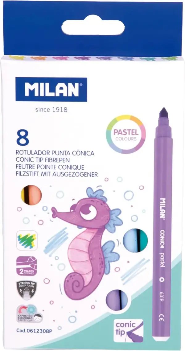 MILAN Caja 8 rotuladores punta cónica pastel MILAN Caja 8 rotuladores punta cónica pastel
