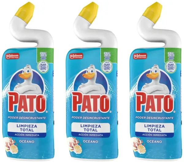 3x750ml Limpiador quitamanchas para inodoro Pato fragancia océano 3x750ml Limpiador quitamanchas para inodoro Pato fragancia océano