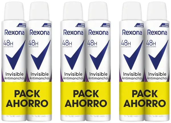 6x200ml Desodorante Rexona Invisible antimanchas 6x200ml Desodorante Rexona Invisible antimanchas
