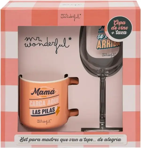 Mr. Wonderful Set de copa de vino + taza para madres Mr. Wonderful Set de copa de vino + taza para madres