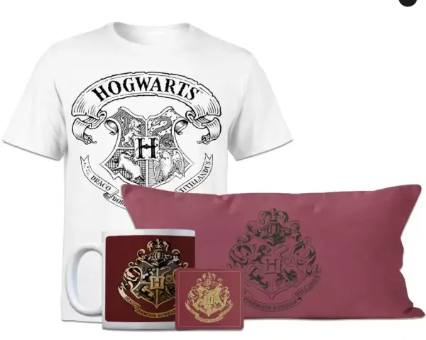 Megapack de Harry Potter: Camiseta + Cojín + Taza + Posavasos Megapack de Harry Potter: Camiseta + Cojín + Taza + Posavasos