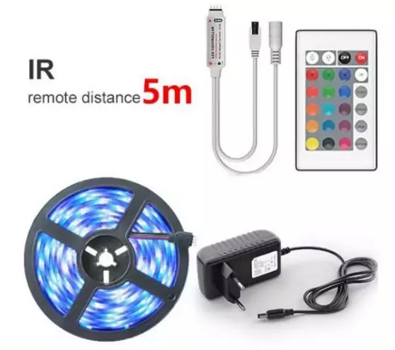 Tira de luces LED RGB 5M + cargador + unidad IR Tira de luces LED RGB 5M + cargador + unidad IR
