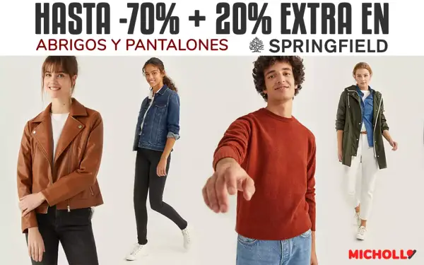 Hasta 70% de dto. + 20X EXTRA en abrigos y pantalones Springfield Hasta 70% de dto. + 20X EXTRA en abrigos y pantalones Springfield