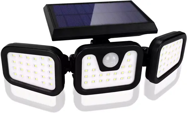 Foco solar exterior con 3 cabezales 74 Leds Foco solar exterior con 3 cabezales 74 Leds