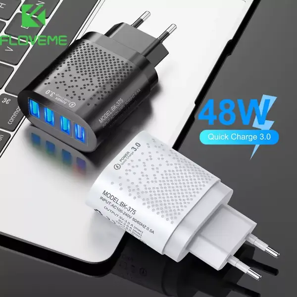 Cargador USB 4 puertos 48W + QC3.0 Cargador USB 4 puertos 48W + QC3.0