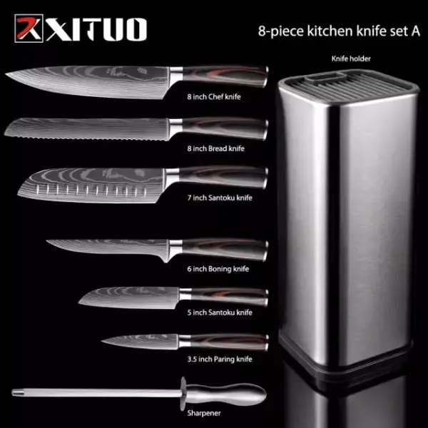 Set de Cuchillos de chef con patrón de damasco XITUO Set de Cuchillos de chef con patrón de damasco XITUO