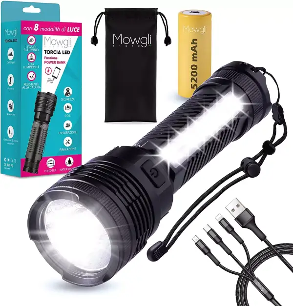Linterna táctica LED 2000 lúmenes con función Powerbank USB Linterna táctica LED 2000 lúmenes con función Powerbank USB