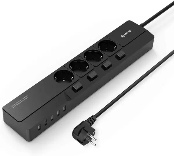 Regleta 4 tomas + 5 USB Drevo Regleta 4 tomas + 5 USB Drevo